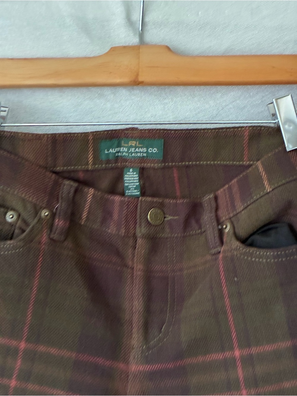 RL Ralph Lauren Plaid Slim Fit Denim- Size 6 Women’s - Picture 3 of 9